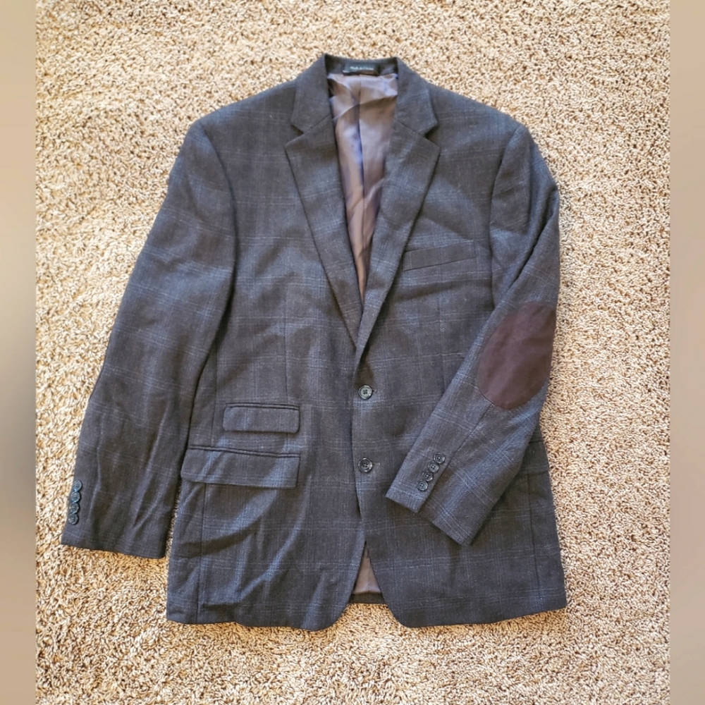 Lauren Ralph Lauren wool elbow patch blazer 2button double vent plaid brown 42R